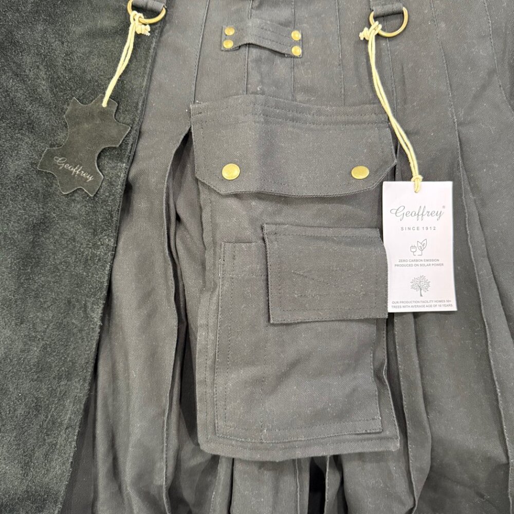 GEOFFREY MARRS MEN'S UTILITY KILT LEATHER FRONT APRON BLACK SIZE 46 - Picture 7 of 9